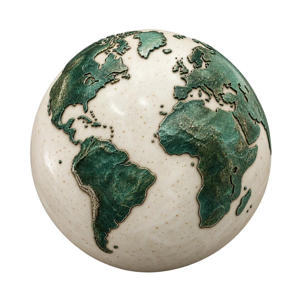 Globo de cerámica con continentes verdes